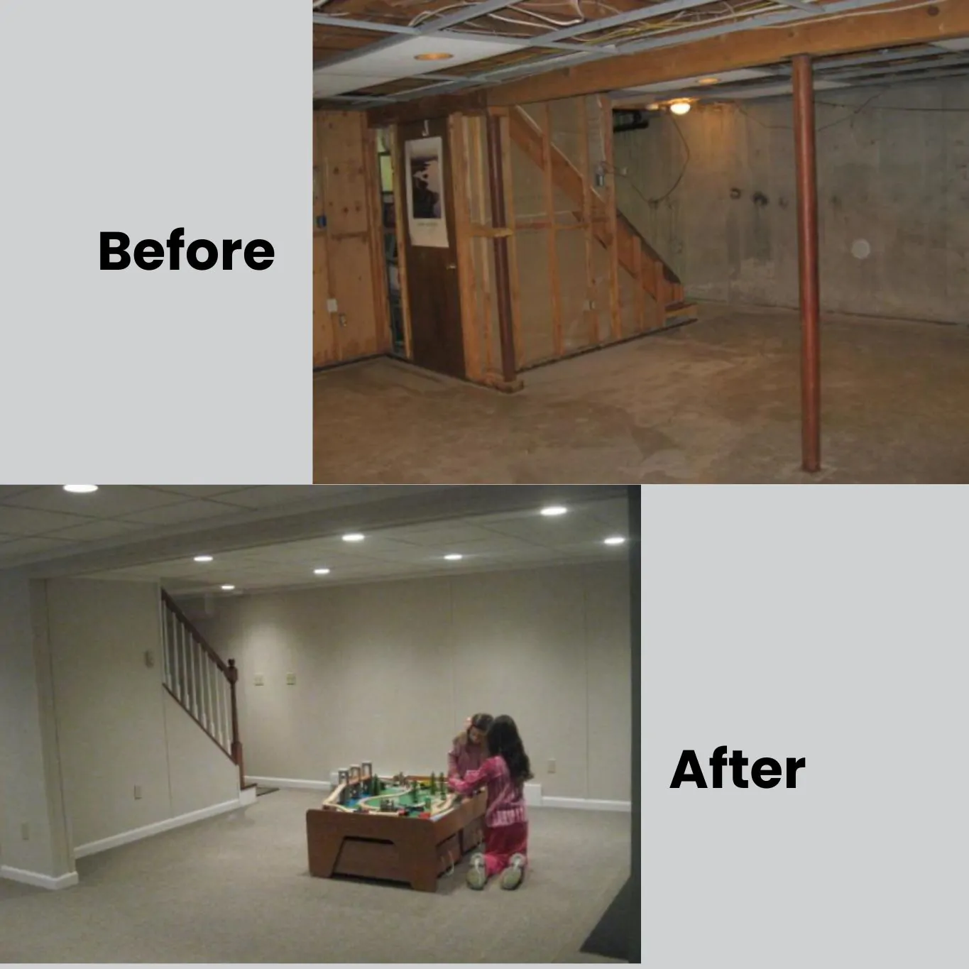 basement finishing before and after