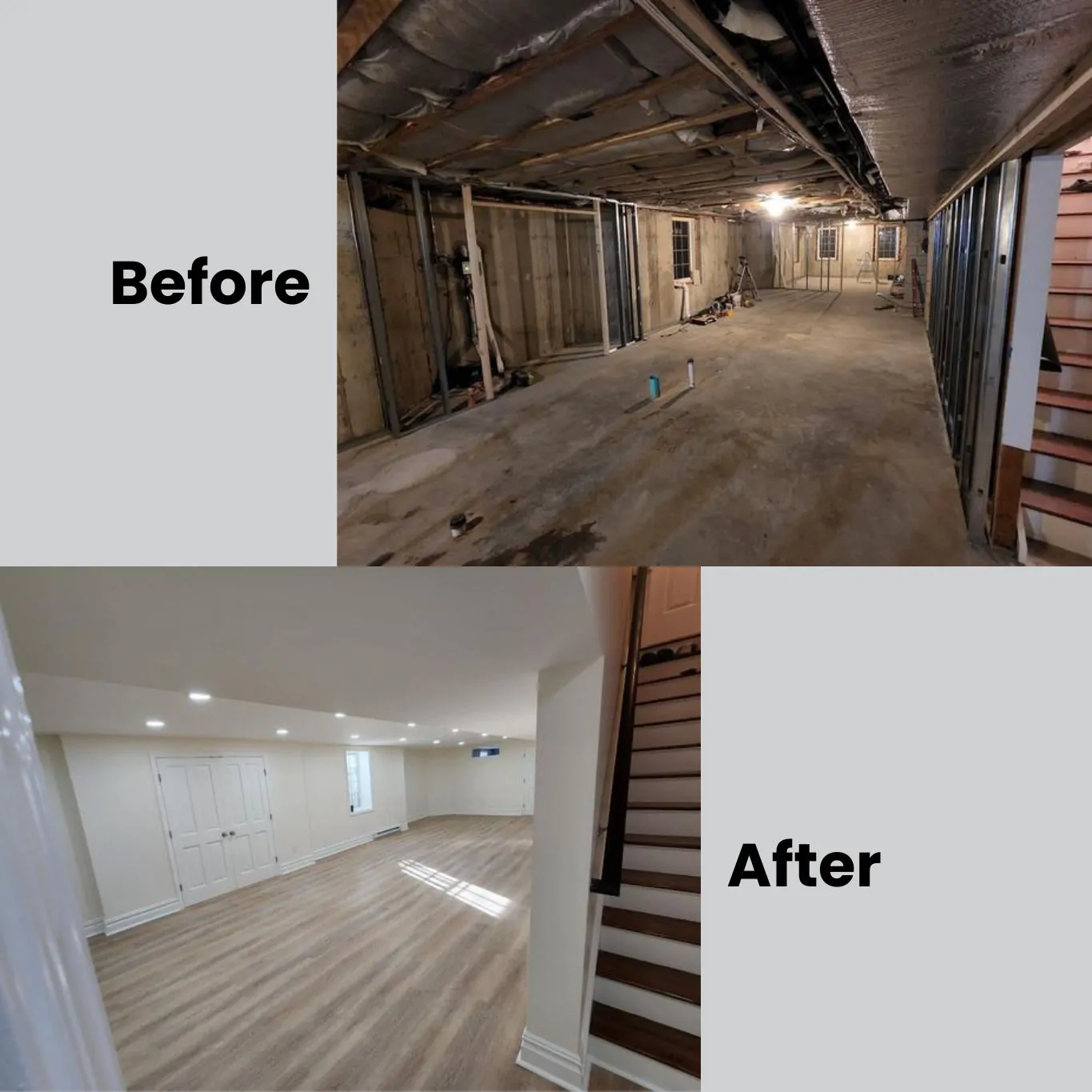 Before and After basement remodeling