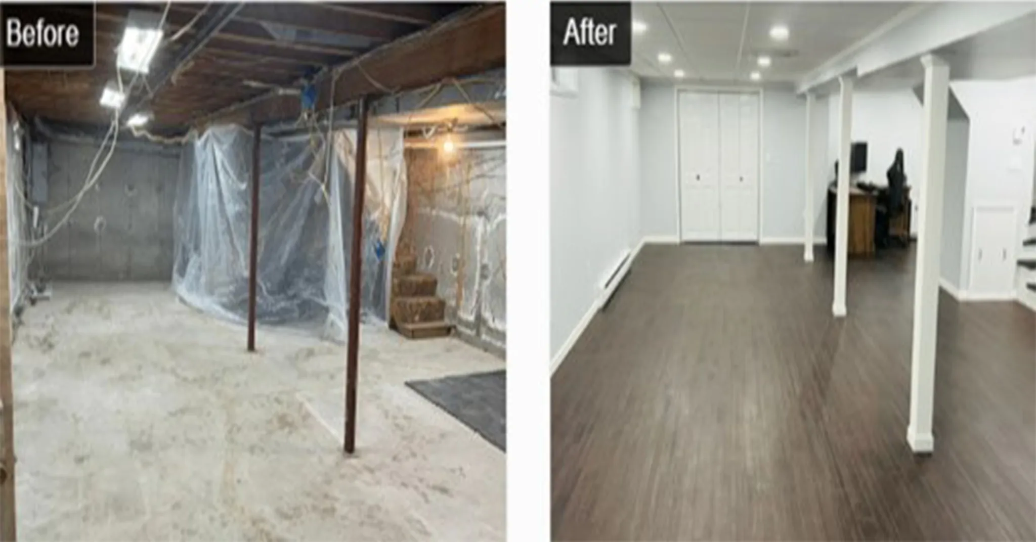 Before and after basement design in Needham, MA